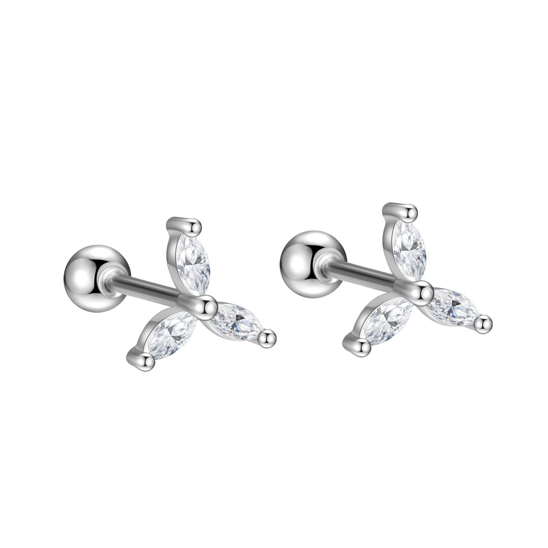 

925 Sterling Silver Shiny Zircon Windmill Screw Earrings for Women s Fashion Creative Design Earrings серебряный