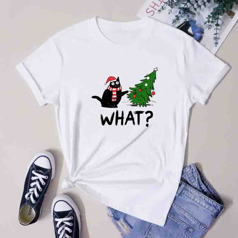 Christmas Cat What Tee Funny Cat Mom Xmas Holiday Gift TShirt Fashion Unisex Merry Catmas Top