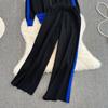 Herbst Winter Kontrast Farbe Gestrickte Pullover Trainingsanzug Volle Hülse Zipper Mantel Jacke und Knöchel-länge Hose Zwei Stück Set
