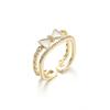 Korean style hollow out double-layer bow ring for women, light luxury, sweet personality, open index finger rings