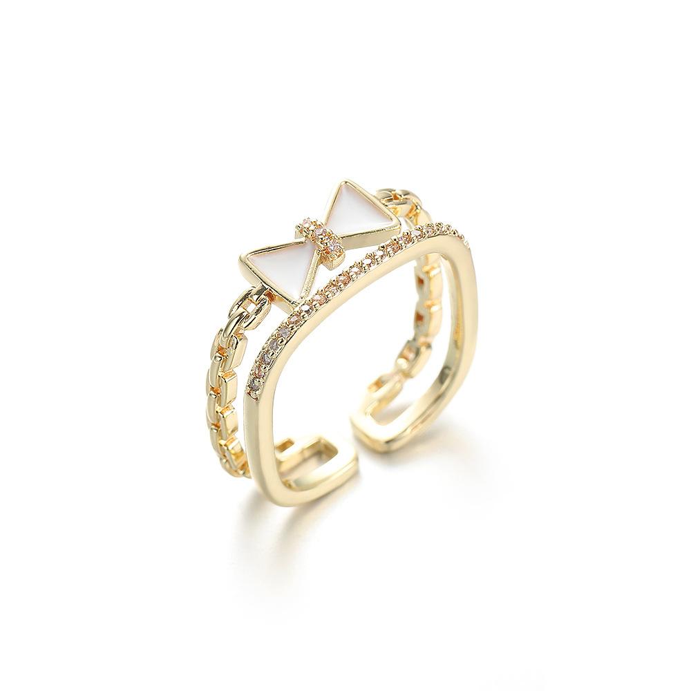 Korean style hollow out double-layer bow ring for women, light luxury, sweet personality, open index finger rings