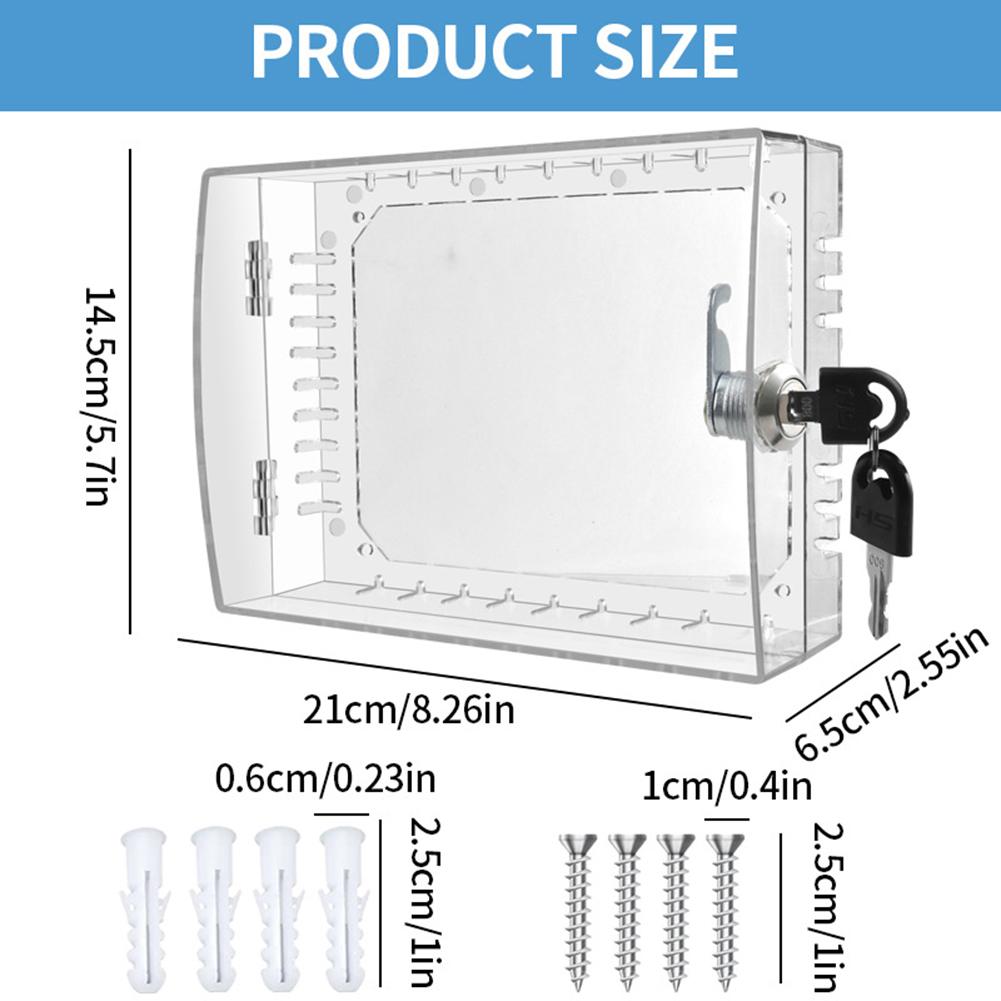 Thermostat Lock Box With Key Transparent For Wall Mount Cover Easy Installation For Thermostats Up to 21 by 14 by 6 Centimeters
