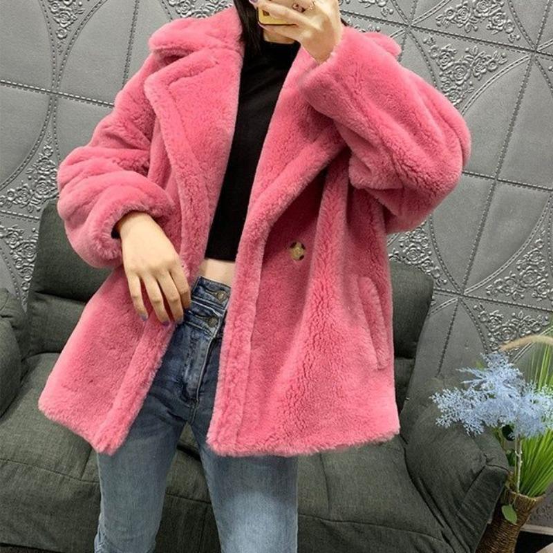 

New granular imitation lamb fur coat women s sheep shearing thickened warm short fashion coat S