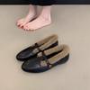 Fleece small leather shoes loafers retro fluffy shoes women wear winter Mary Jane warm cotton shoes