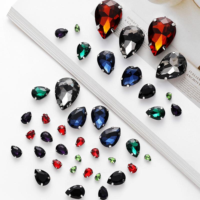 50pcs Hand-Sewn Water Drop Rhinestones: Colored Crystal Glass for DIY Wedding Dress and Clothing Accessories