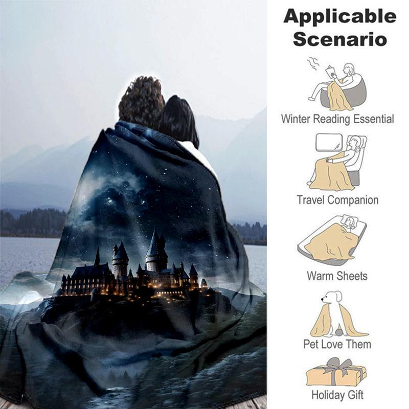 Hogwarts Castle Night Sky Fantasy PosterPrint Blanket, Soft Blanket For Sofa Office Bed And Travelling Daughter Birthday Gift esj234