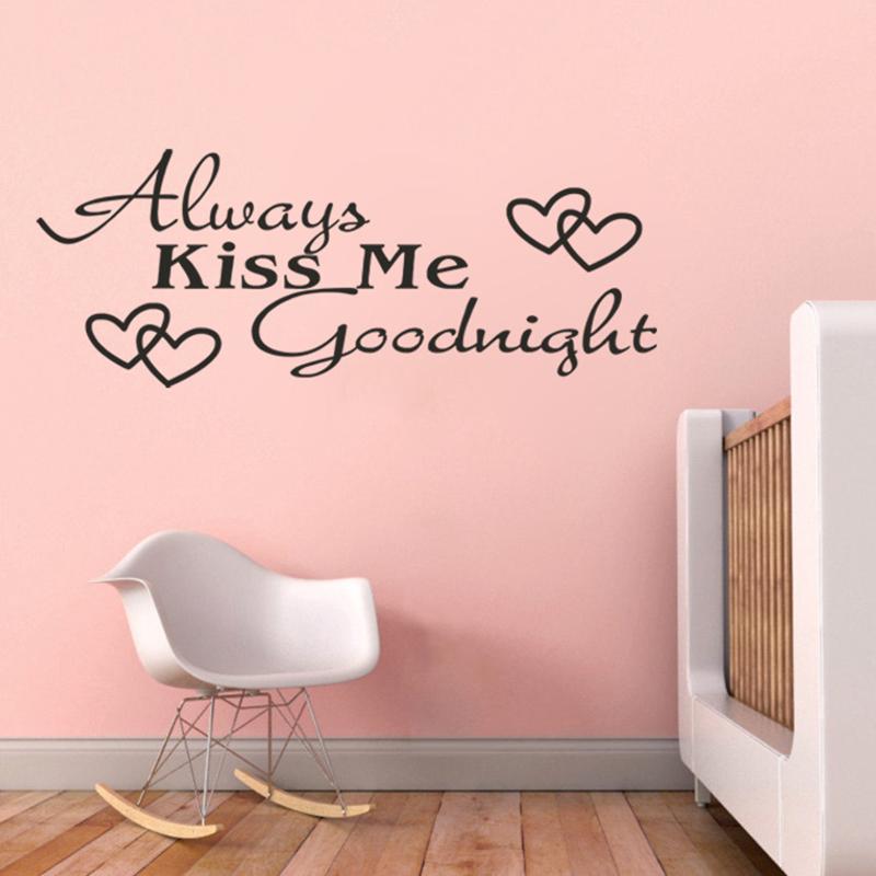 Loves Quotes Stickers "Always Kiss Me Goodnight" Vinyl Wall Decals Home Decoration For Kids Room Bedroom Warm Carved Wallpaper