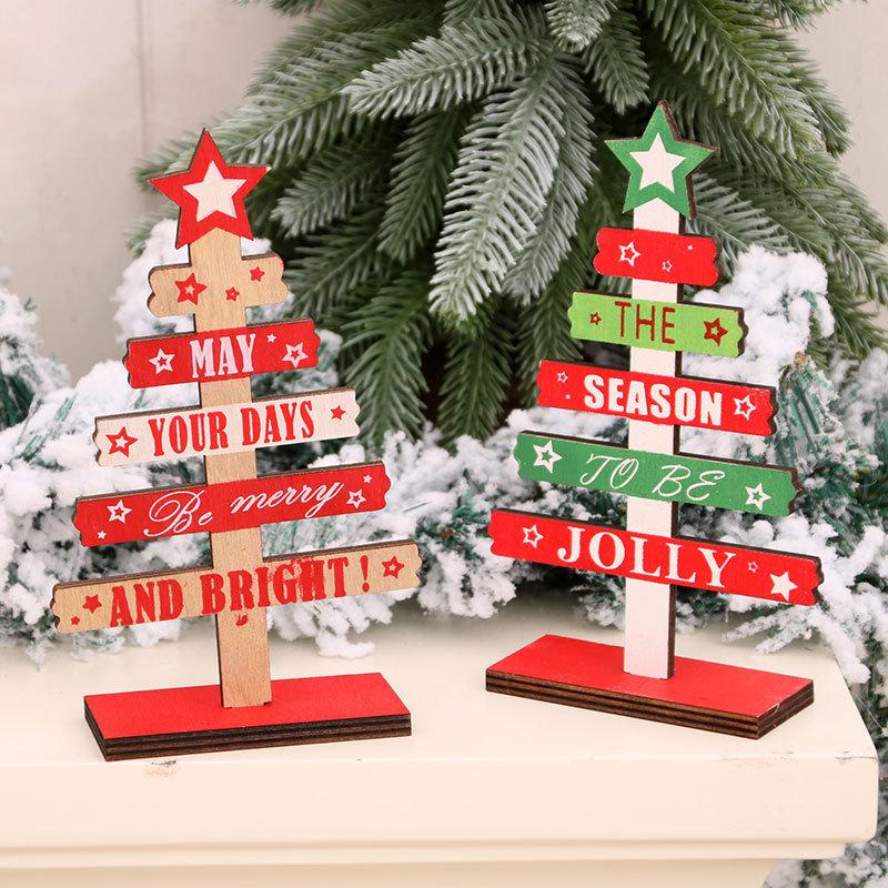 DIY Wooden Christmas Decorations: Mini English Letters Tree Ornaments for Office Desktop