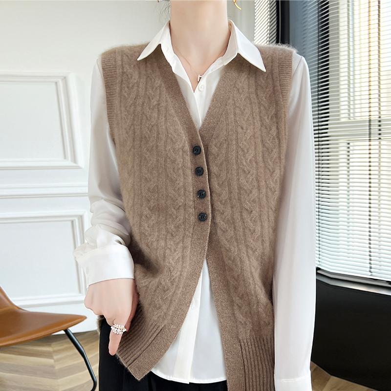 Women's cashmere vest Qinghe cashmere 30% cashmere 70% wool autumn and winter cashmere vest soft and warm