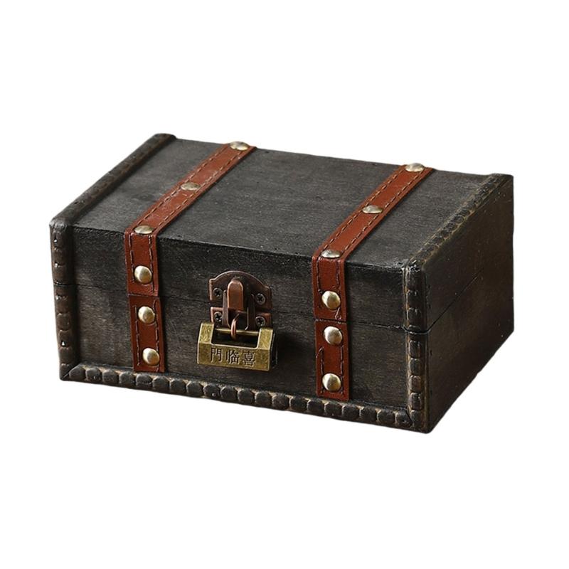 Vintage Locking Storage Box Antique Wooden Design Secure Safety Lock For Homes Organization Jewelry Documents Storage