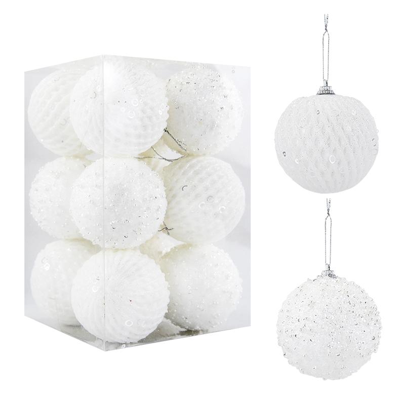 12Pcs 8cm Christmas Tree Balls Ornament Big Glitter White Red Xmas Tree Hanging Pendant Decoration For Home 2025 New Year Gift