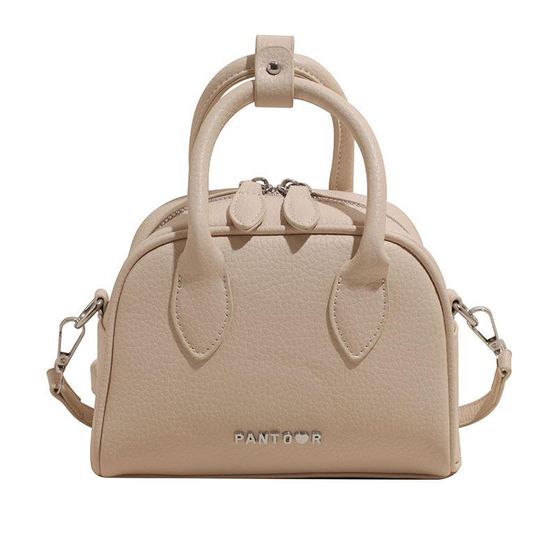 Korean Version of Temperament Advanced Sense Niche Lychee Pattern Portable Boston Bag Simple Solid Color Commuting Temperament Messenger Women's Bag