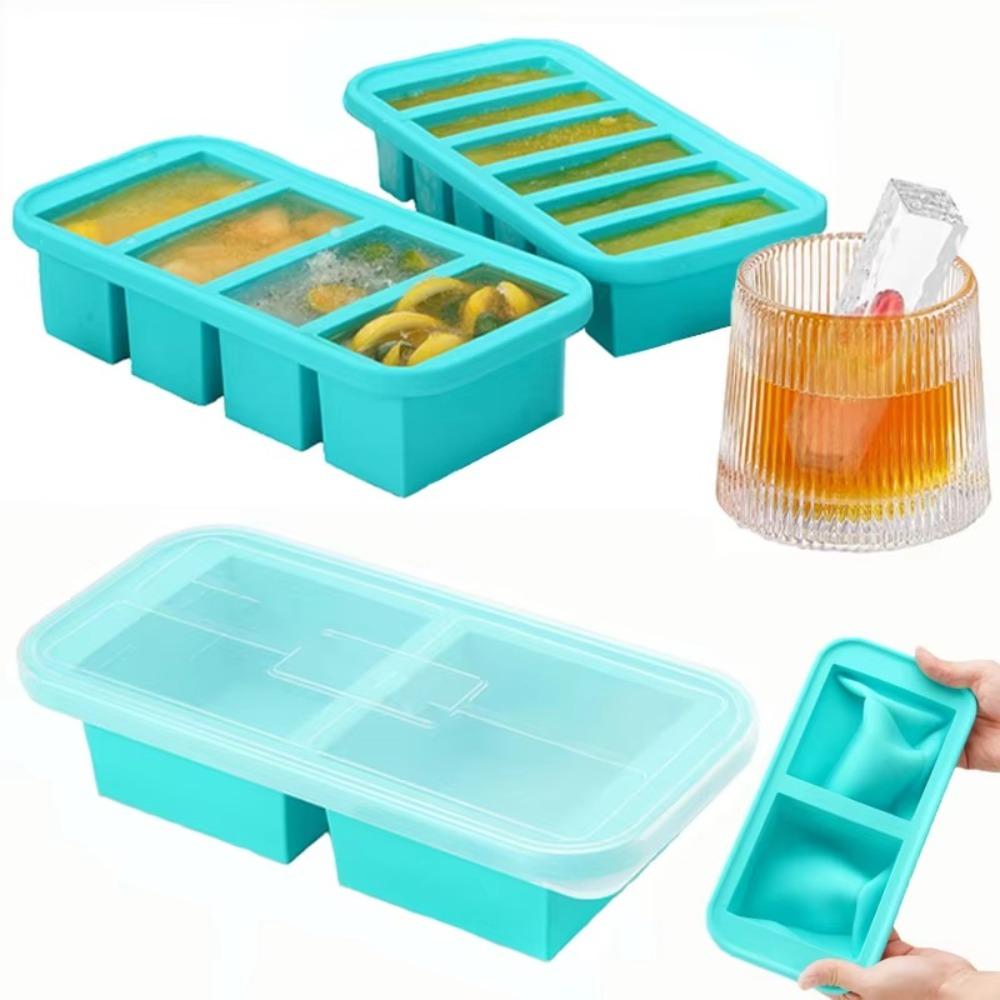 Creative 2/4/6 Grid Silicone Freezer Molds Non-toxic Fresh-keeping Meal Prep Container with Lids Wine Ice Blocks Maker Bar Pub