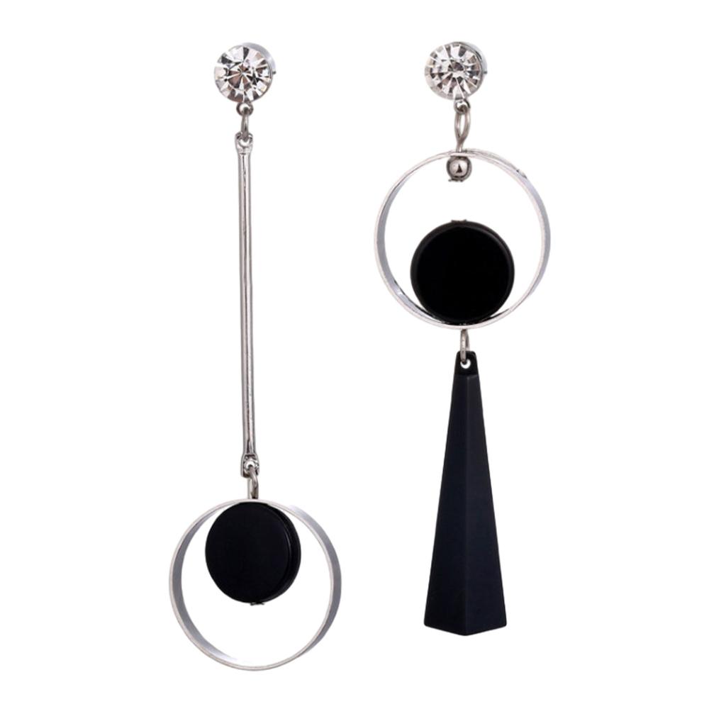 Delicate And Unique Geometric Asymmetrical Pendant Stud Earrings For Women Lightweight And Comfortable Alloy Gift Choice, Silver