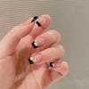 Niche French Black & White Press-On Nails: Short Style with Heart Embellishments