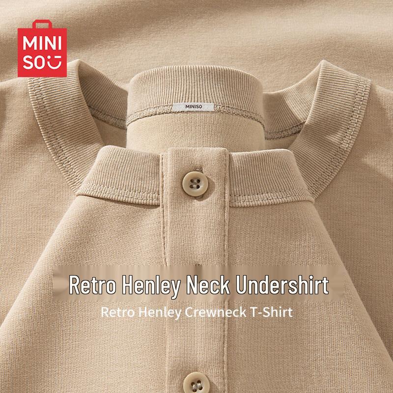 MINISO Men s Retro Henley Long-Sleeve Anti-Bacterial T-Shirt XL