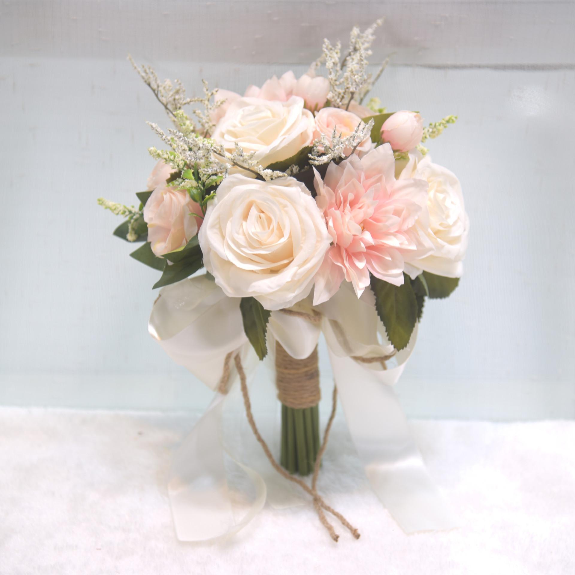 

Newborn Bridal Bouquet Korean Wedding Style Simulated Flowers Forest Wedding Dress Civil Ceremony Handmade Eco-Friendly Durable светло-розовый