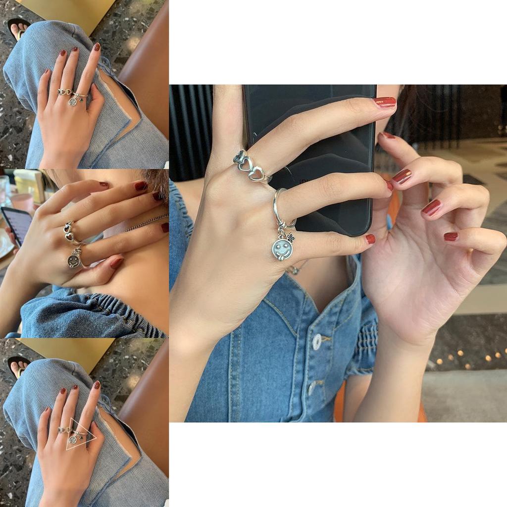 925 Pure Fashionable Silver Hip Hop Style Smiling Face Star And Heart Ring For Stylish Occasions