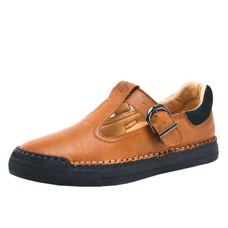 Fashion Handmade Leather Sandals Flat New Summer Breathable Men Sandals Fashion Roman Sandals Men Slipper Outdoor Beach Mens Big Size48