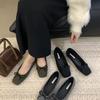 Flat Bottom Square Head Bow Doudou Single Shoes Women's Shoes 2025 New Spring, Autumn and Winter French Suede Gentle Evening Shoes