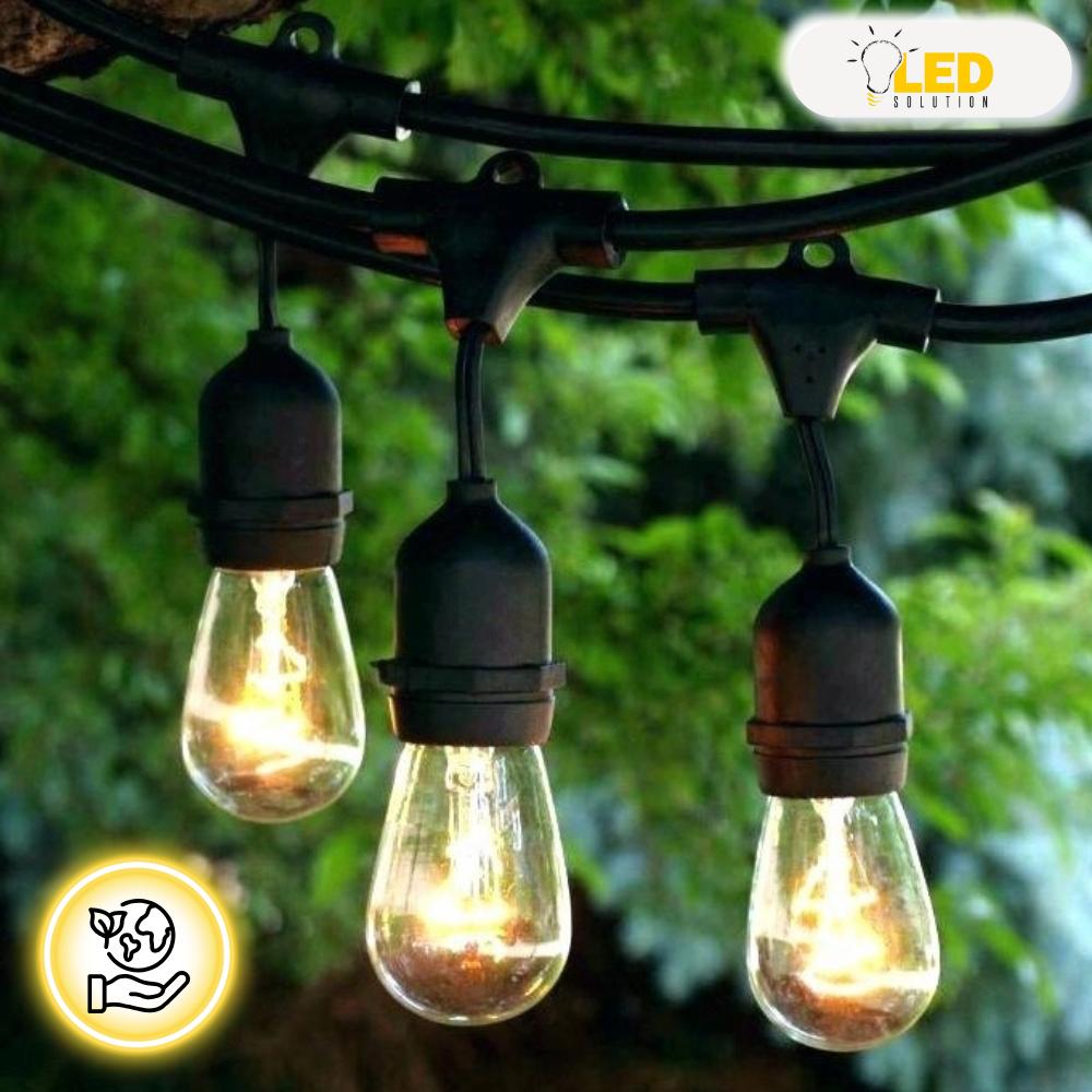 Gartenlichtkette 10m x 20 E27 Glühbirnen wasserdicht IP65 ganzjährig