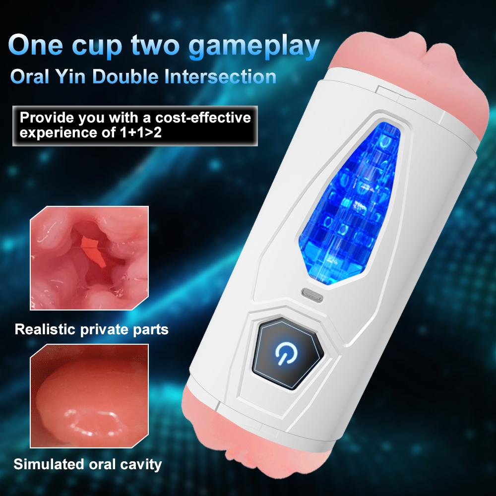 Male Stroker Double Ended Masturbation Cup Pocket Pussy Vibrator Lifelike Vaginal  Mouth Tongue Blowjob Adult Sex Toys for Man