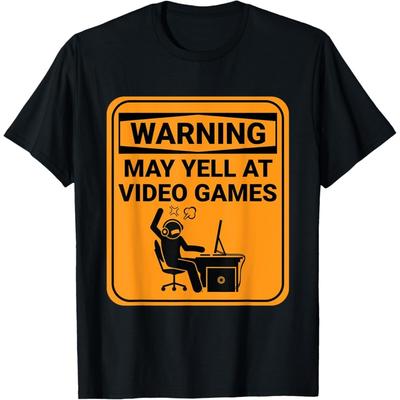 AANGED Avertissement Peut crier sur les jeux vidéo Joueur en ligne Signe drôle T-shirt