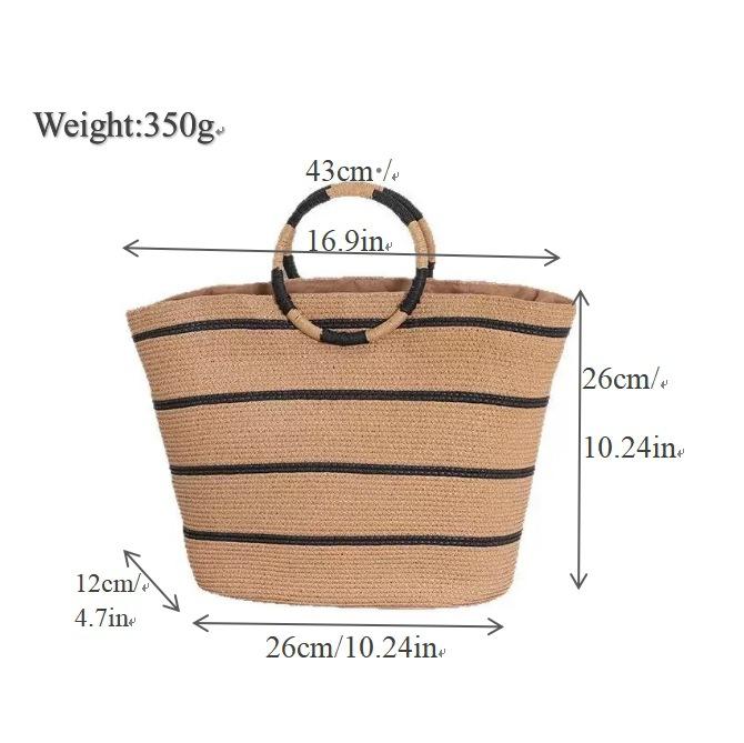 

New Striped Hand-held Grass Woven Bag, Paper Rope Zipper Woven Bag, Large Capacity Tote Bag, Women s Leisure Vacation Beach Bag хаки