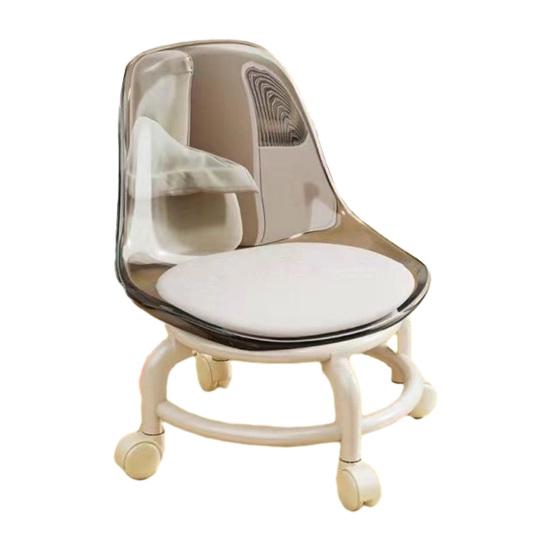 Low Rolling Stool with Backrest 360 Degrees Swivel Wheels Faux Leather Cushion