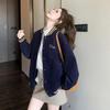 Dark Blue Korean-Style Women's Academic Baseball Jacket - Spring Short Coat