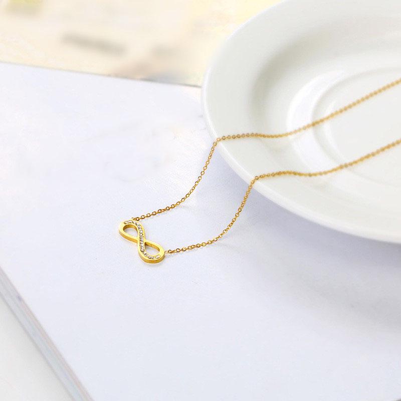 Necklace Hollow Figure 8 Inlaid Rhinestone Pendant Titanium Steel