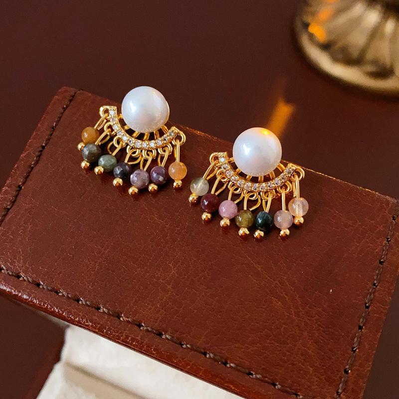 Silver Needle with Diamonds Flower Stripes Pearl Stud Earrings Medieval Vintage Retro Earrings Light Luxury Niche Earrings