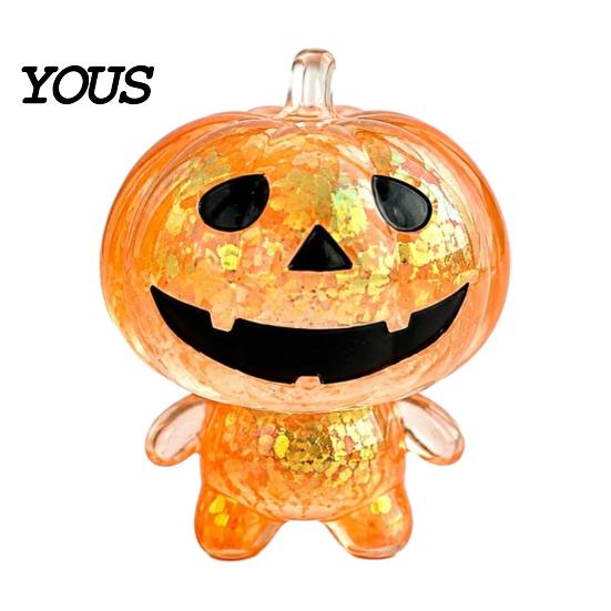Pumpkin Fidget Sensory Toys Halloween Stress Relief Toy, Glitter Man Squeeze Pocket Sized Clear Toy for Holiday Party Favors Goodie Bag Fillers