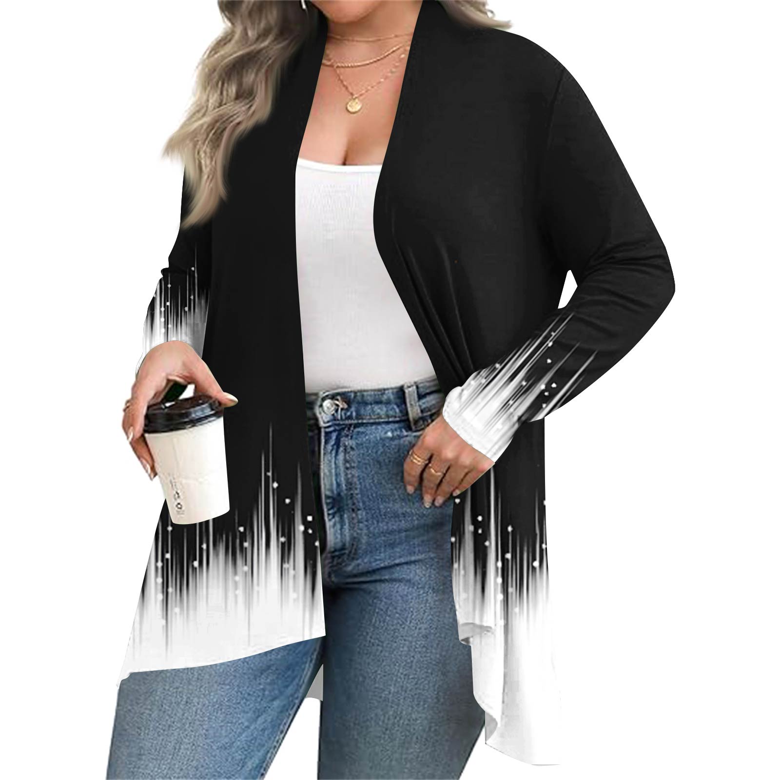 

Женский осенне-зимний модный повседневный кардиган средней длины с принтом и длинным рукавом XL