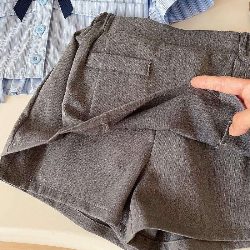 Girls' Striped Puff Sleeve Top & Elastic Waist Skirt Pants Set