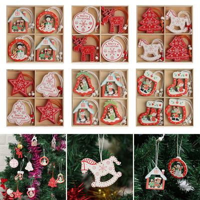 Gifts DIY Crafts Snowman/Elk/Santa Claus Christmas Tree Decoration Wooden Ornaments Xmas Hanging