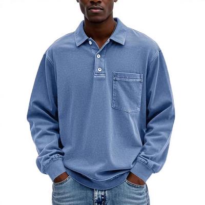 New Men's Long-sleeved Shirt Casual Versatile Simple Loose Button-down Polo Shirt