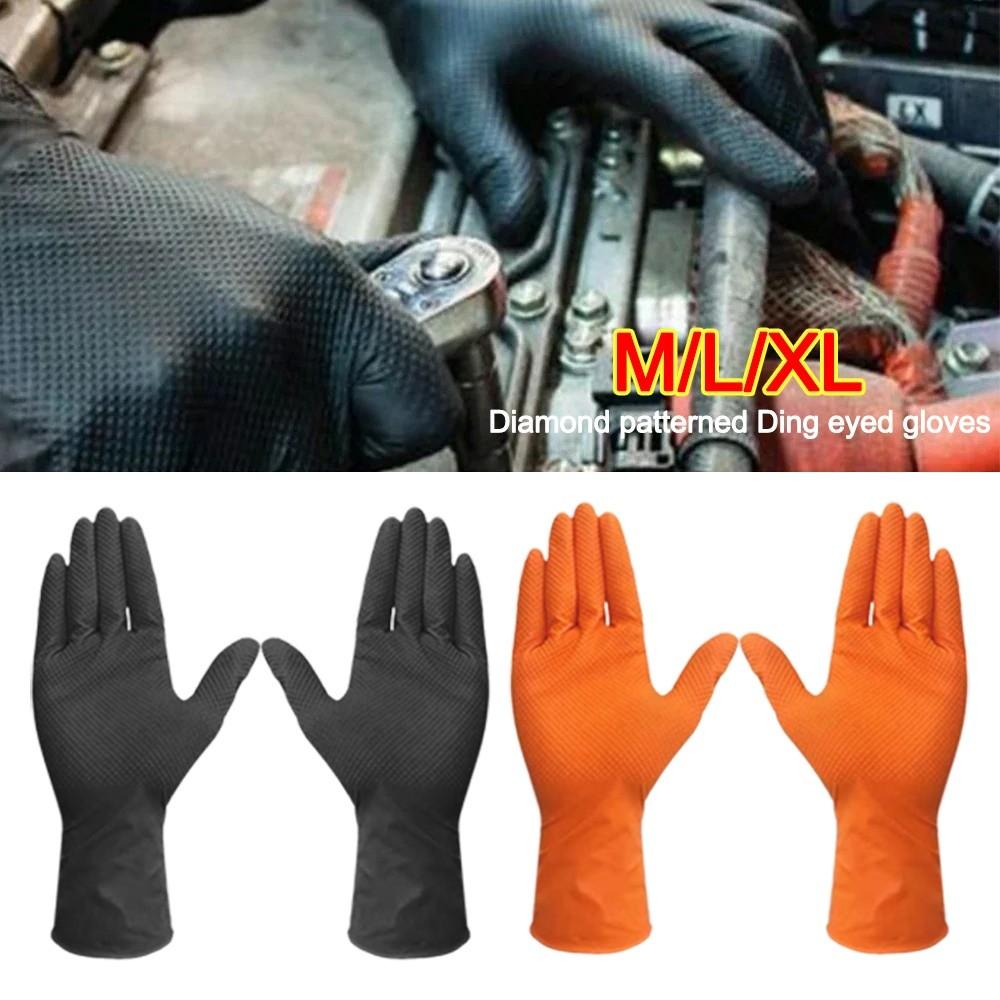 10pcs Heavy Duty Nitrile Gloves Orange Black with Diamond Textured Disposable Gloves Waterproof Wear-Resistant Safety Gloves