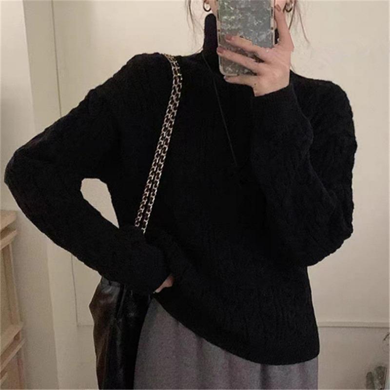 Retro twist turtleneck pullover bottoming sweater women's autumn and winter new soft waxy loose lazy knitted sweater top