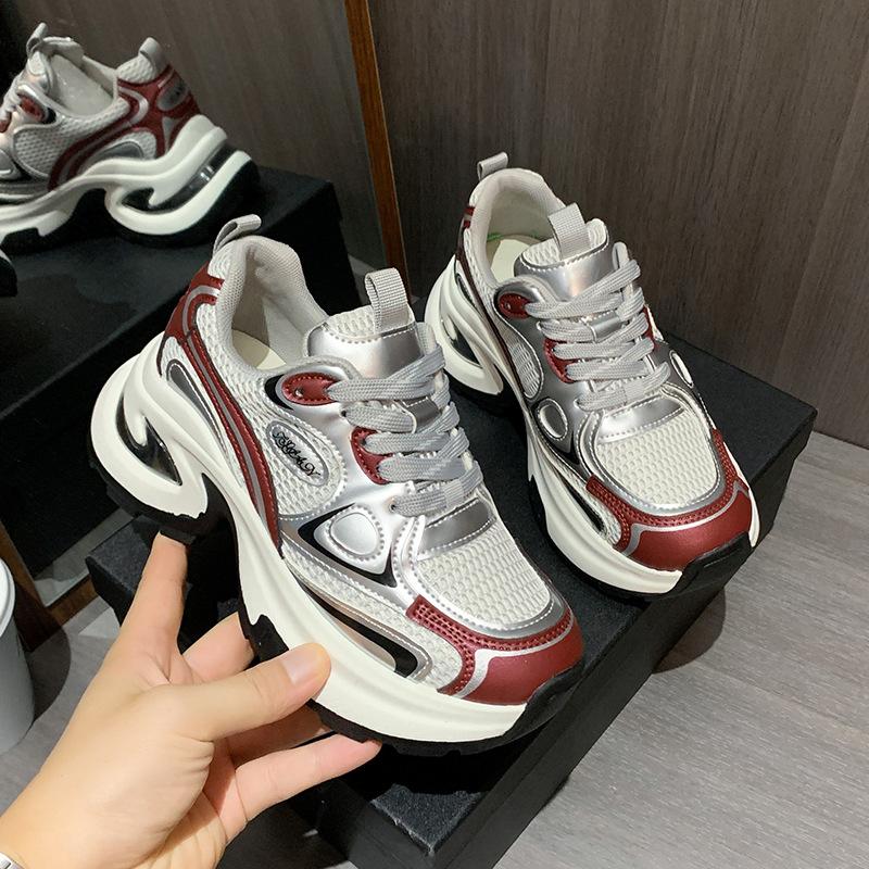 European station silver thick-soled heightening dad shoes women's 2025 autumn new breathable casual fashion versatile sports shoes