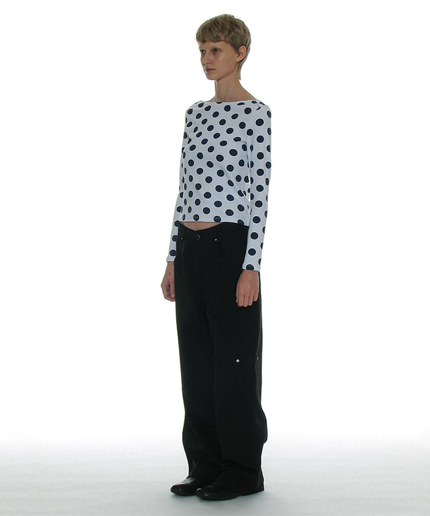 PARTIMENTO WOMEN Pocket Pointed Wide Leg Pants_Black