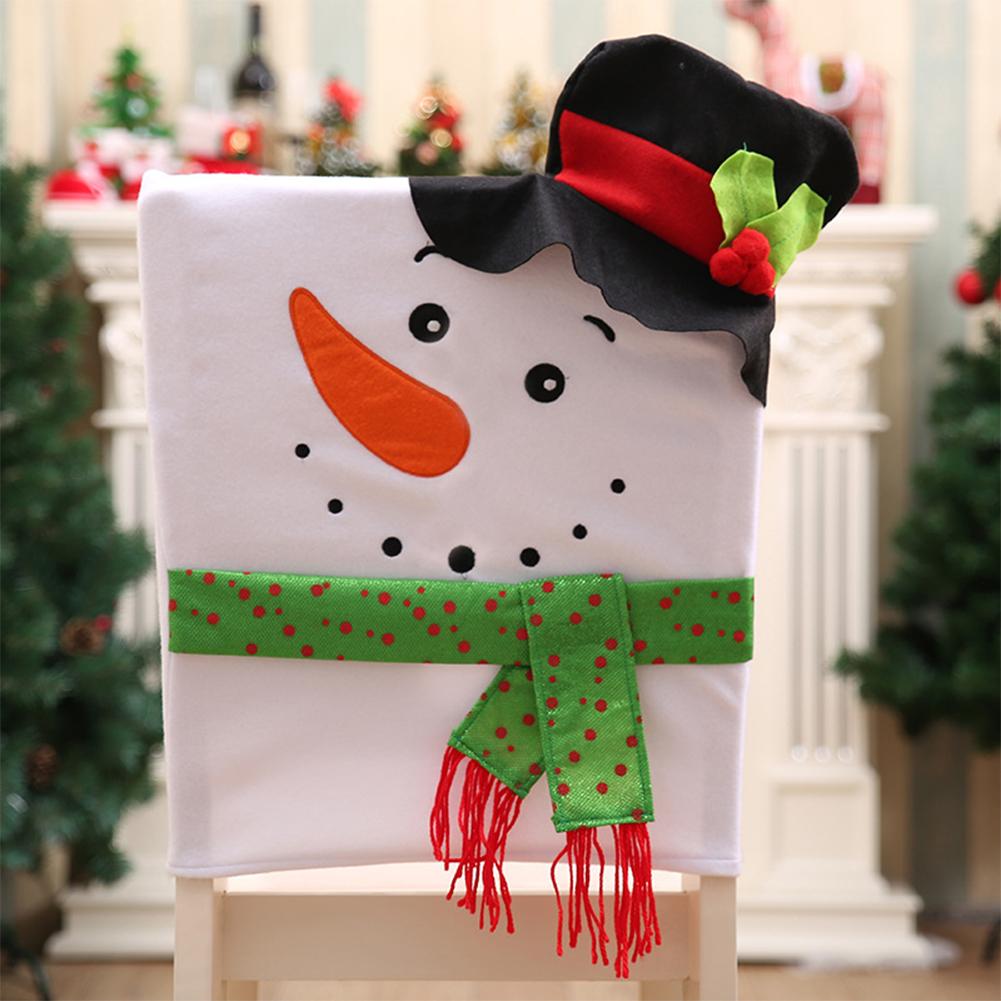 Christmas Snowman Chair Covers Home Decoration Seat Cover New Year Decor Velvet Snowman chair cover with black hat#0
