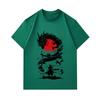 100% Cotton Men's Crew Neck Short Sleeve T-shirt, Cool Samurai VS Dragon Red Sun Ink Print Casual Breathable Tee for Daily Streetwear, Unique Retro Ja