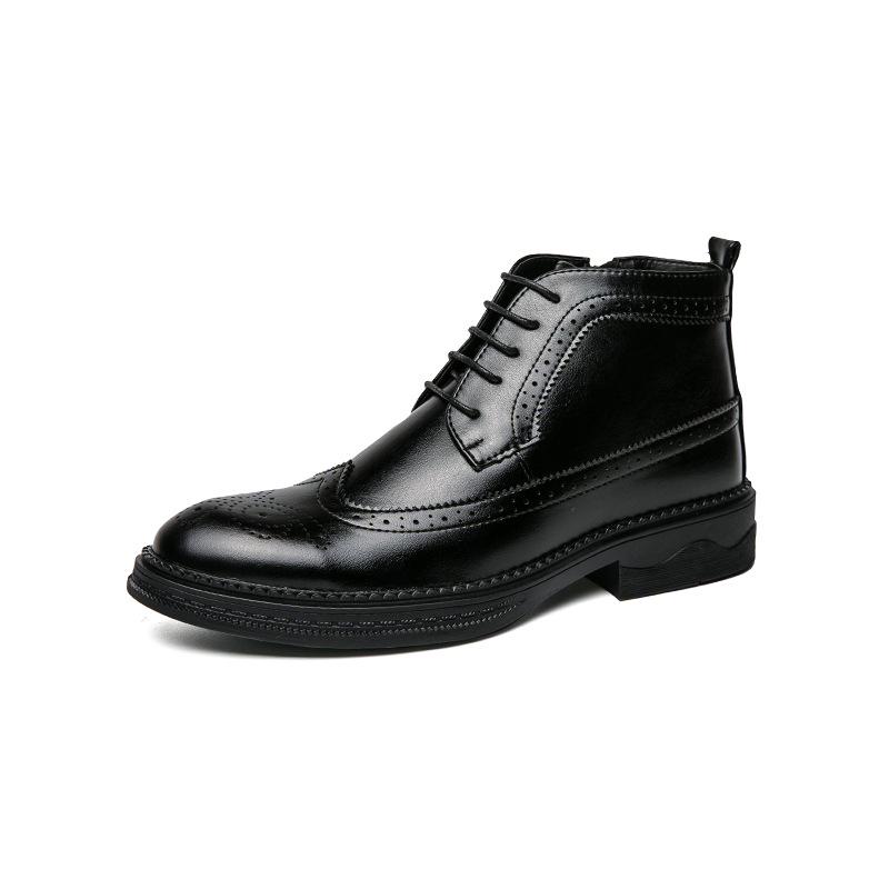 Brogue Martin Men s Autumn Pointed Toe High-Top Leather Chelsea Boots - European & American Mid-Calf Style 44