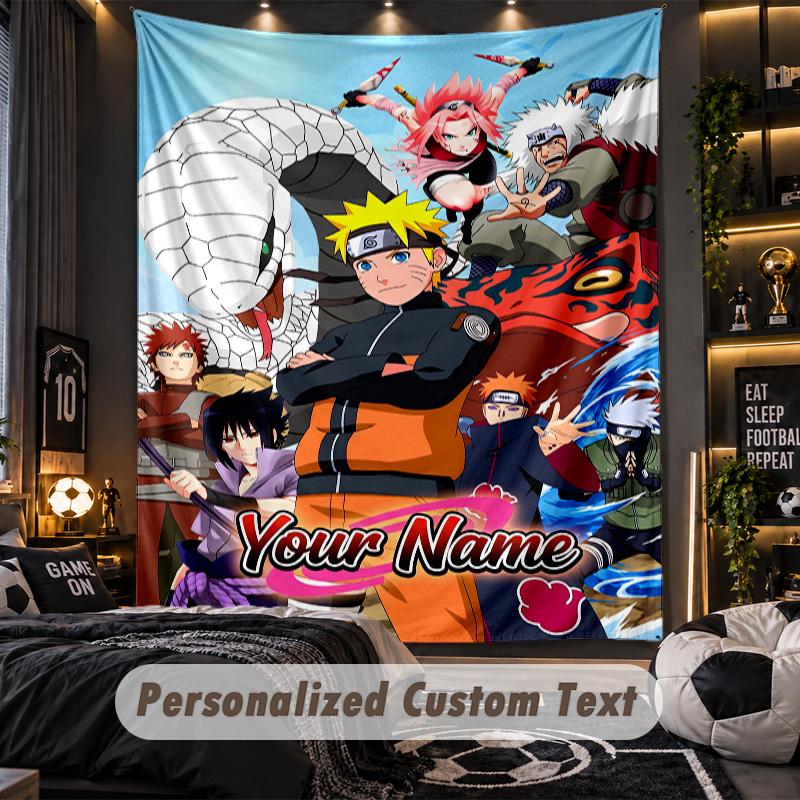 Personalized Wall Tapestry,Naruto Custom Printed Name, Fabric Wall Art For Indoor Room Backdrop