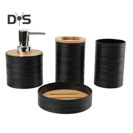 

4 шт./компл. набор туалетных принадлежностей для ванной комнаты дозатор для мыла держатель для зубных щеток мыльница пластиковые бамбуковые аксессуары для ванной чёрный