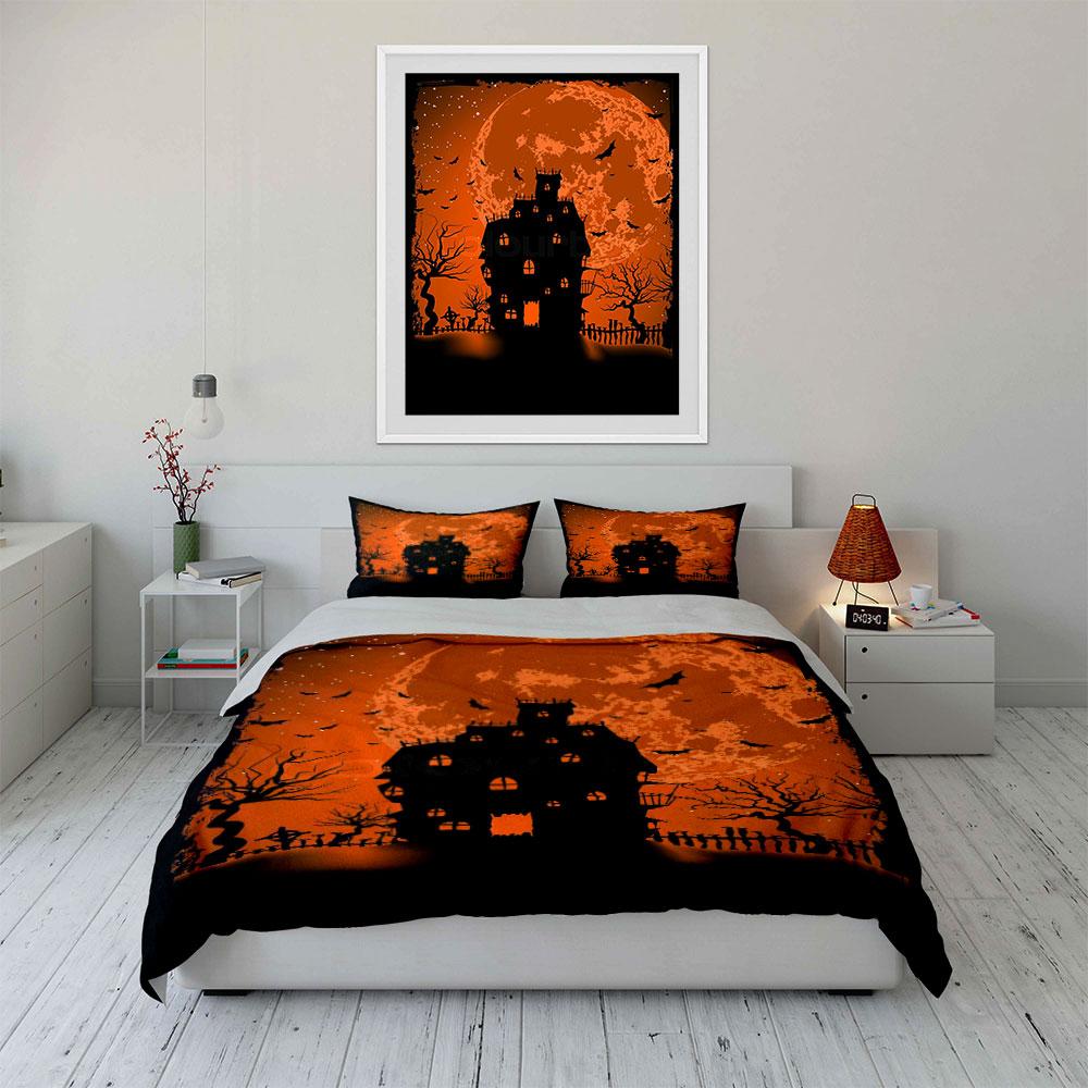 Haunted House, Bats, Moon. Bedding Sets Duvet Cover Sets Duvet Covers Pillowcases(1*Duvet Cover 2*Pillowcases Without Duvet Insert)