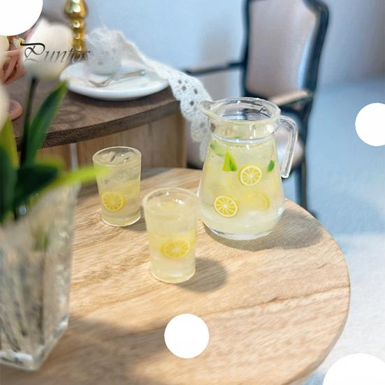 Miniature Lemon Tea Set Realistic Dollhouse Furniture Tea Set Simulation Lemonade Kettle Cup Drink Model for 1:6 1:12 Scale Doll House Mini Landscapes