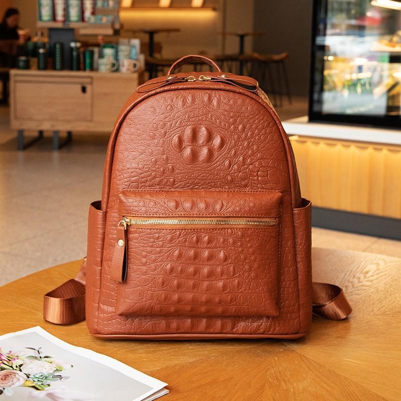 Women's Leather Bag Crocodile Shoulder Bag Travel Backpack
