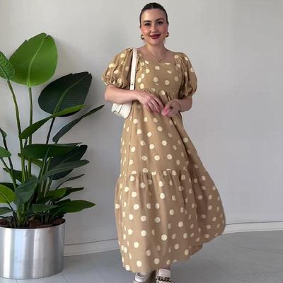 2024 Elegant European & American Women's Polka Dot French Tea Break Long Dress